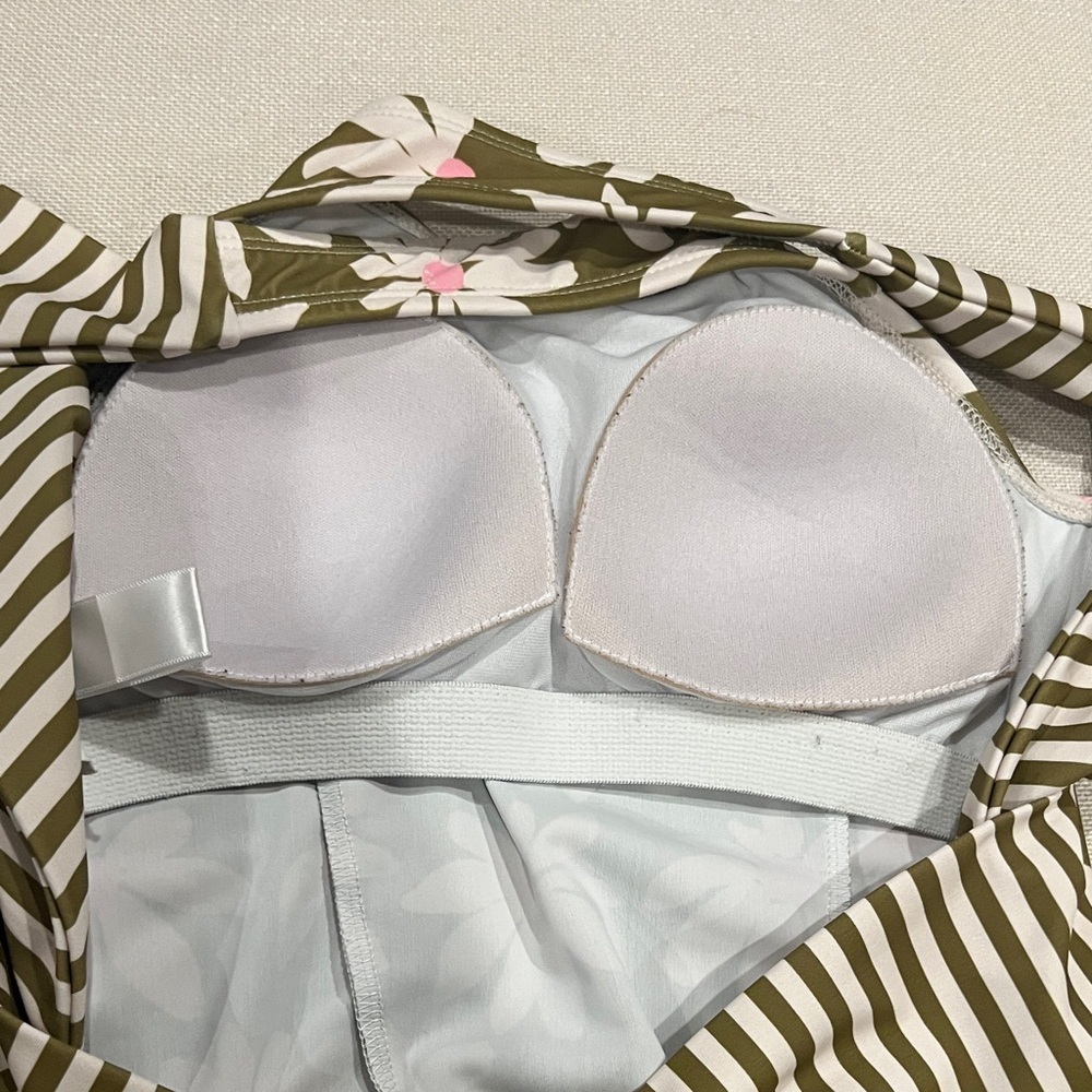Lime Ricki olive and pink floral Striped Bikini Set size XS - Picture 8 of 8